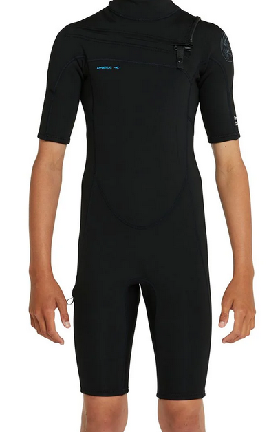 O'Neill Boy's Defender 2mm Short Sleeve Spring Suit Chest Zip Wetsuit - Black